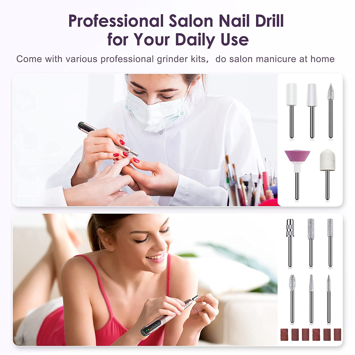 COSLUS Cordless Nail Drill Electric File: Professional for Acrylic Gel Dip Powder Nails Portable Nail Drill Machine Kit for Manicure Pedicure Nail Dremel Set with Everything Rechargeable Lightweight - Image 5